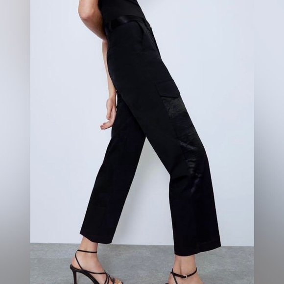 Sz6/S ZARA Crop Cargo Ankle Length Pant with Satin Minimalist Menswear - Picture 5 of 6